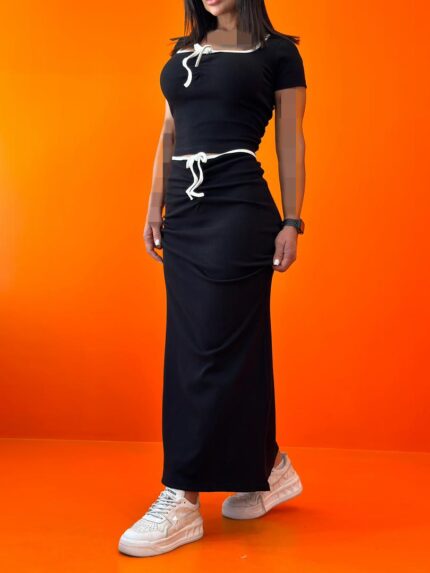 کراپ دامن فشن تک رنگ مشکی