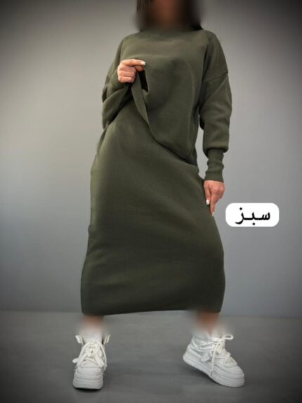 ست کراپ و پیراهن بافت